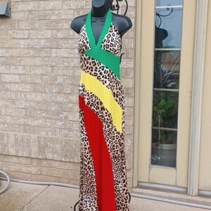 ACE dba Hi-Sense LONG LEOPARD PRINT MAXI HALTER DRESS